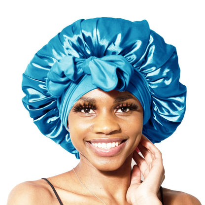 BONNET QUEEN Silk Bonnet for Sleeping for Women Satin Bonnet Night Cap for Curly Hair with Tie Band, Single Layer, Cream Pink