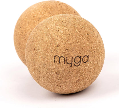 Myga - Cork Peanut Lacrosse Ball Muscle Roller Self Massager for Myofascial Release, Trigger Point Therapy and Deep Tissue Massage - 5.51" x 2.36"