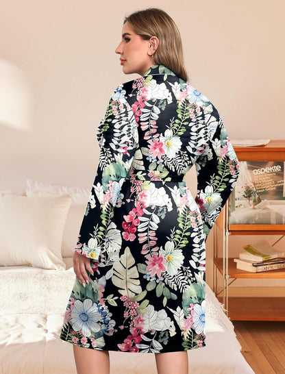 Ekouaer Plus Size Robes for Women Lightweight Bathrobe V Neck Kimono Loungewear Soft Maternity Robes with Pockets 1X-5X