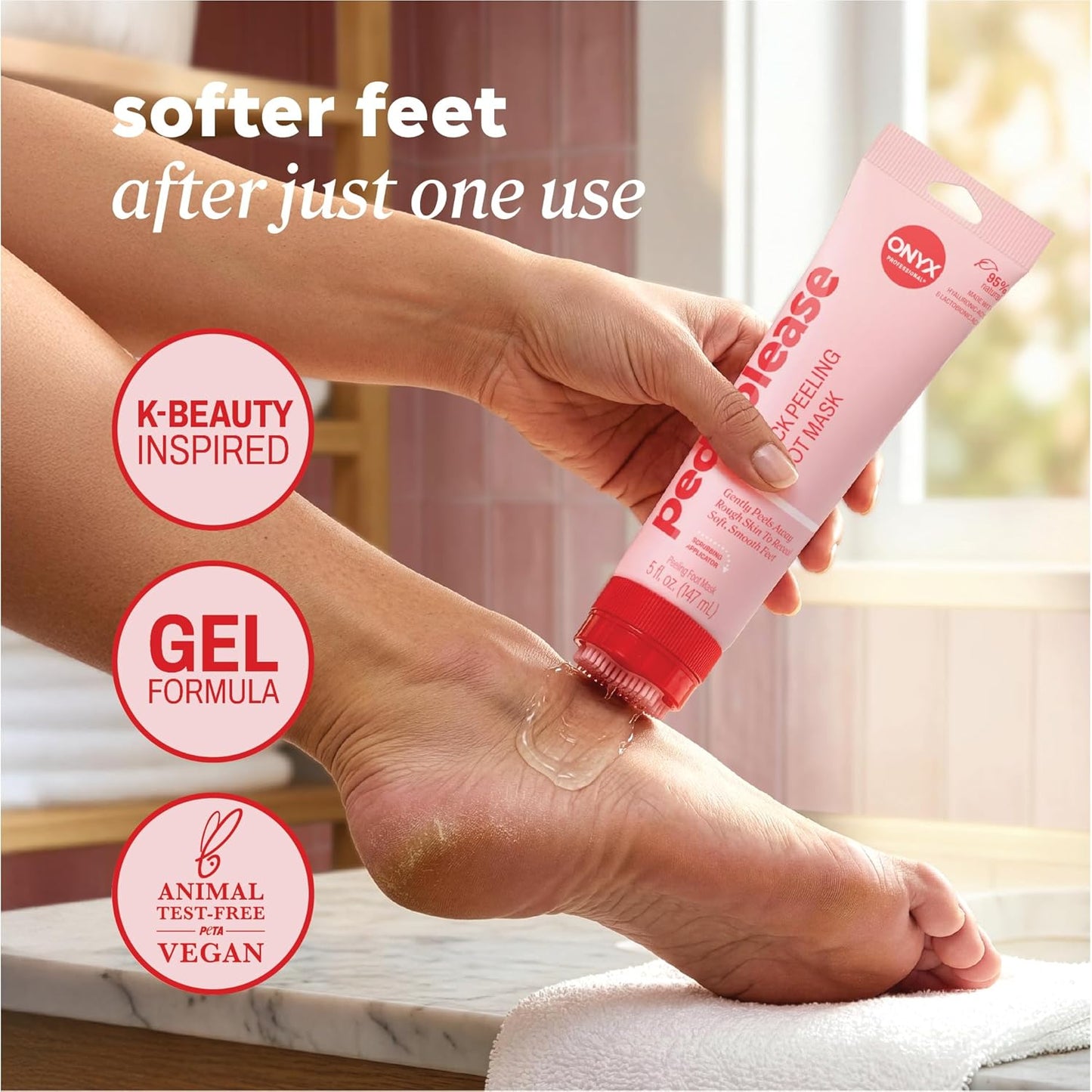 Onyx Professional Pedi Please Foot Mask - Quick Peeling, Gently Peels Away Rough Skin to Reveal Soft Smooth Skin, Includes Built-in Brush & Scrubbing Applicator, 5 fl. oz.