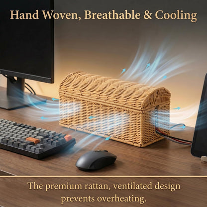 PP Rattan Cable Management Box to Hide Cords and Power Strip