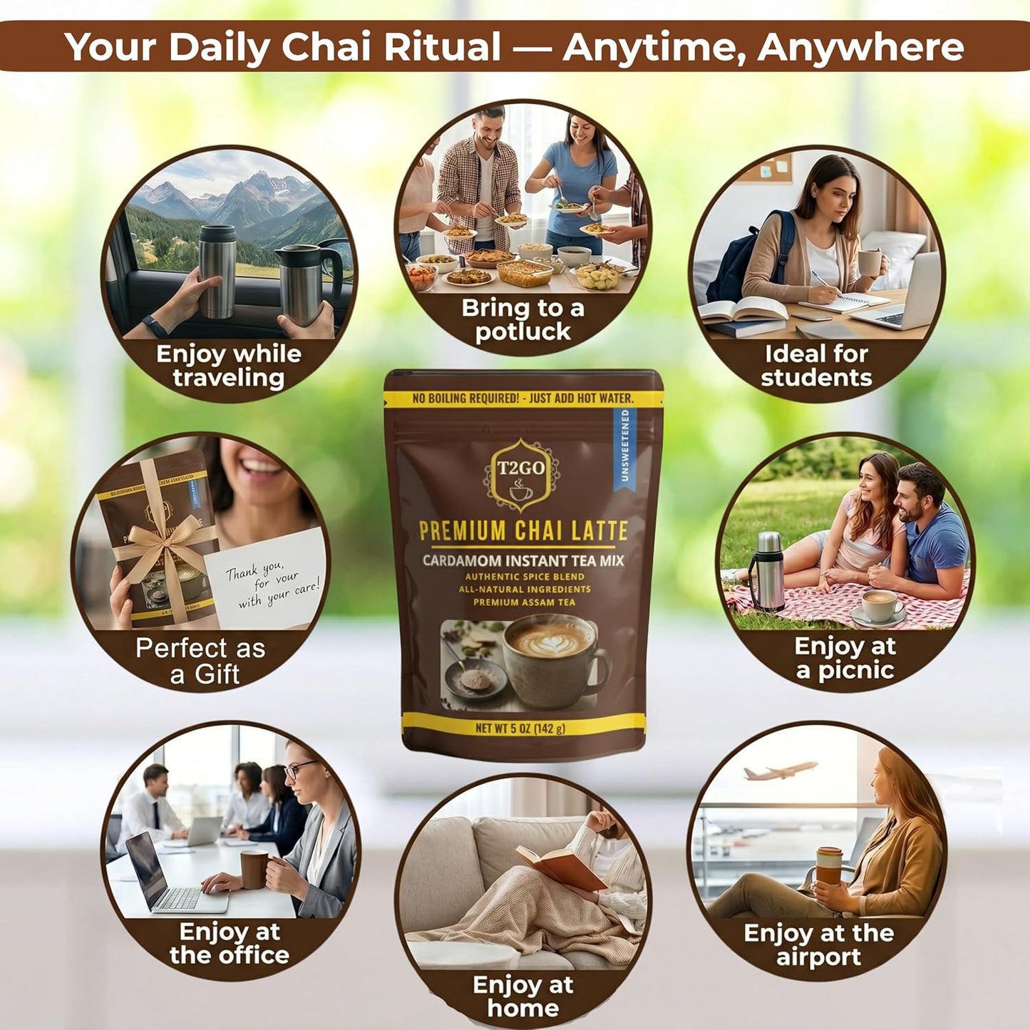 T2GO Authentic Karak Masala Chai Tea Mix – Just Add Water, 8 oz | Bold karak-style masala chai — real milk & spices in every scoop, no simmering