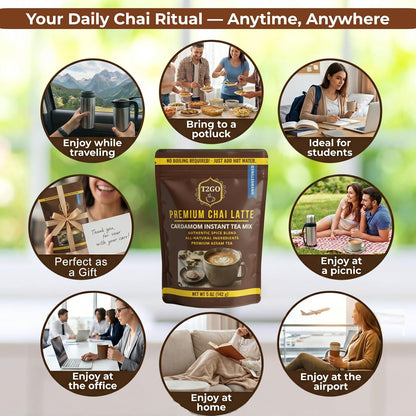 T2GO Authentic Karak Masala Chai Tea Mix – Just Add Water, 8 oz | Bold karak-style masala chai — real milk & spices in every scoop, no simmering