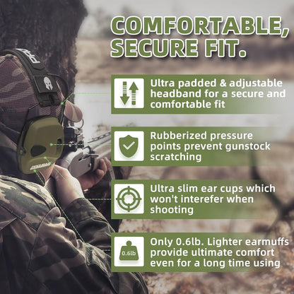 PROHEAR Electronic Ear Protection for Shooting with 4X Sound Amplification, Gun Range Hearing Protection Muffs, NRR 23dB Noise Reduction Headphones for Hunting, Green