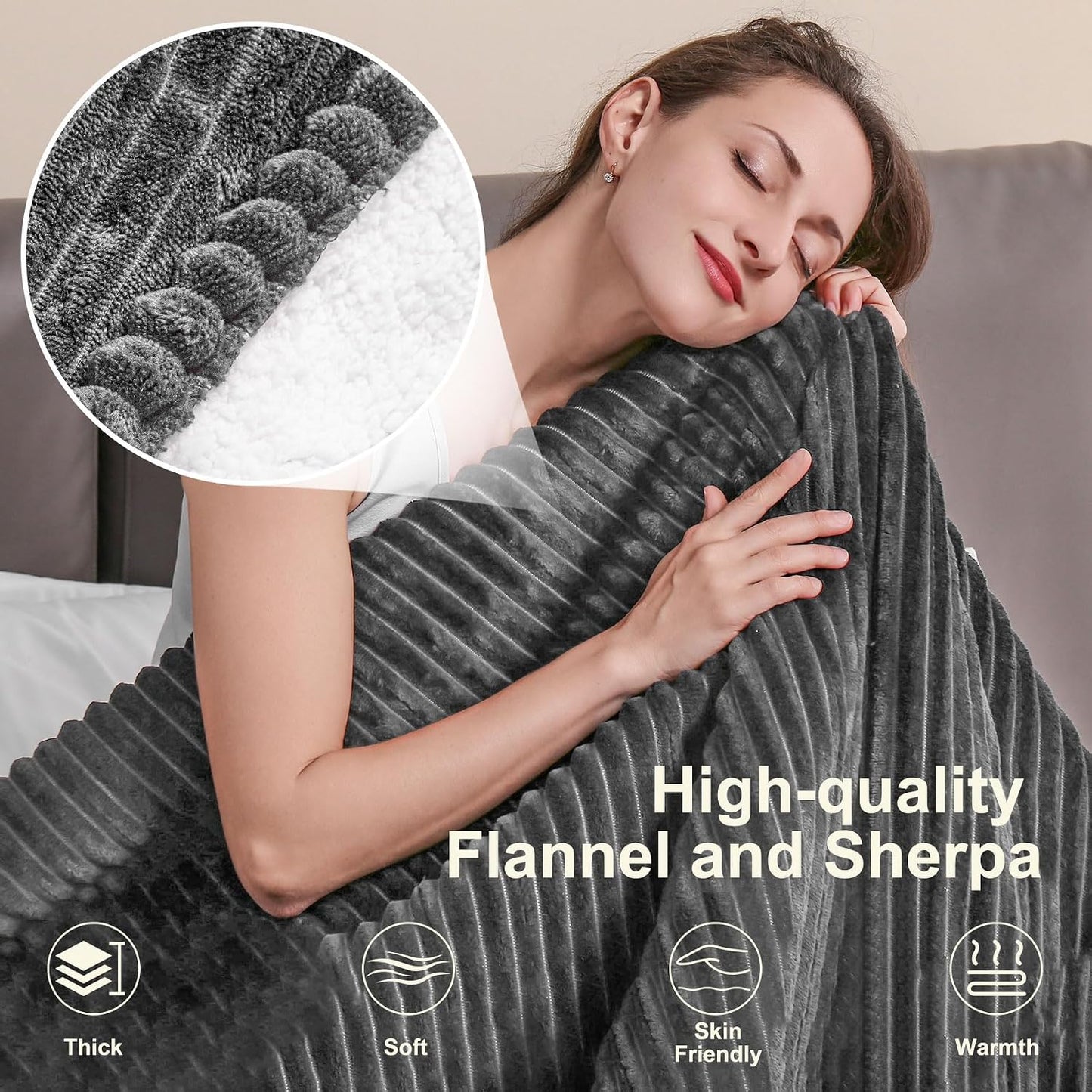 Tefici Heated Blanket Throw 50"x60", Ultra Soft 2-Layer Flannel Electric Blanket, for Home Office Sofa,3 Heat Settings, 4H Auto Off, ETL FCC Certified, Overheat Protection, Machine Washable, Camel