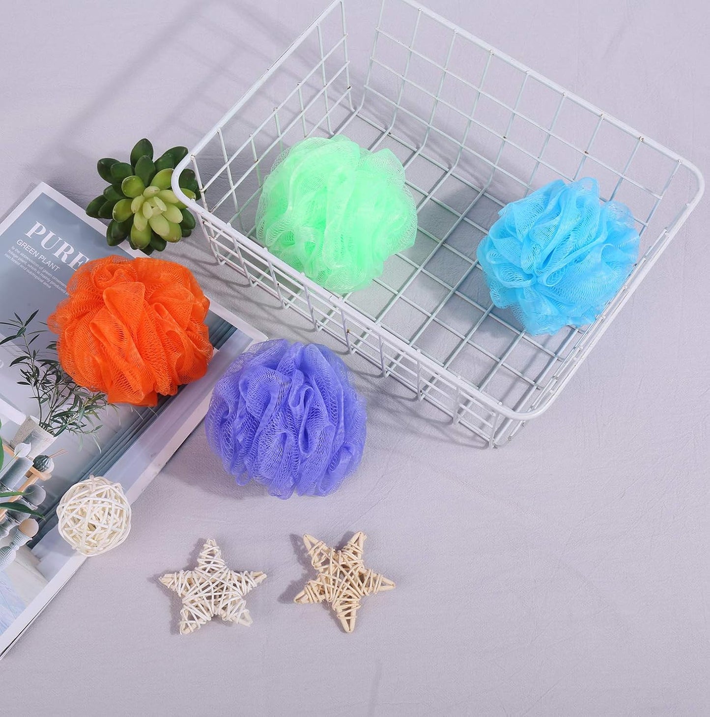 Bath Sponges, Small Size Colorful Shower Sponges Exfoliating Mesh Pouf Bath Ball Body Scrubber for Travel Pack of 8