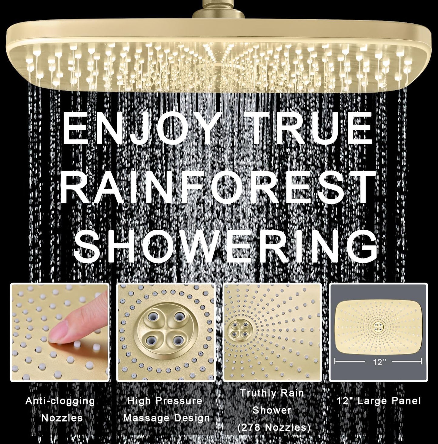 BOZYBO Rain Shower Head with Handheld: High Pressure Shower Heads with Handheld Spray Combo, 12" Rainfall Shower Head and 9 Sprays Hand Showerheads with Magnetic Docking and Power Jets, Black 1.75GPM