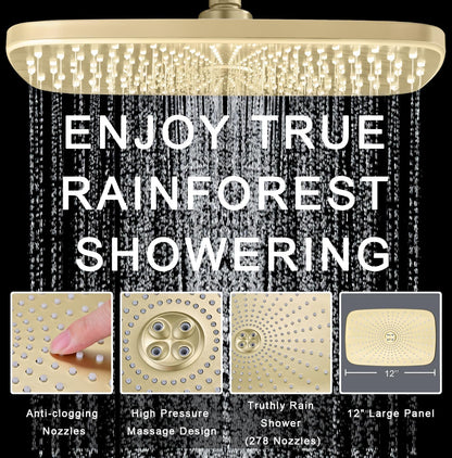 BOZYBO Rain Shower Head with Handheld: High Pressure Shower Heads with Handheld Spray Combo, 12" Rainfall Shower Head and 9 Sprays Hand Showerheads with Magnetic Docking and Power Jets, Black 1.75GPM