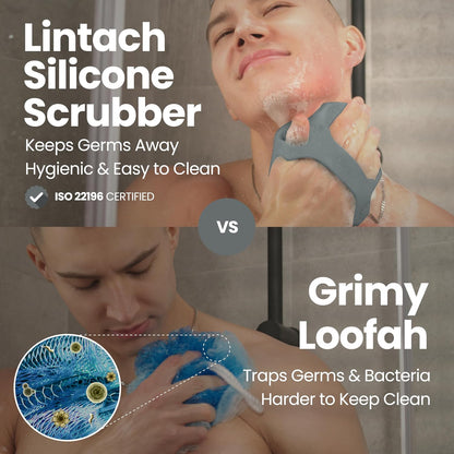 Silicone Shower Scrubber for Body – Exfoliating Loofah Alternative, Zinc & Silver-Infused, Hygienic & Gentle for Sensitive Skin, Durable & Long-Lasting Body Scrubber for Men - Sky Blue