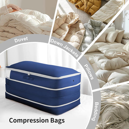 Comforter Storage Bag - Large Capacity Bedding Storage Bags Ultra Space Saving Self Compression Organizer, Washable Compression Bags for Storage Comforter Blanket Duvet Pillow, Beige