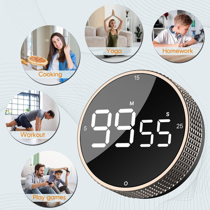 Digital Kitchen Timer, Magnetic Kitchen Timer Clock with Large LED Display, Countdown Count Up, Rotary Dial, 5/15/25 Min Presets, 3 Volume Levels for Cooking, Productivity, Pomodoro, Classroom