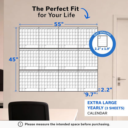 Large Dry Erase Calendar for Wall 36x48, Big Classroom Giant Month, Undated Reusable Family Monthly, Rolled Whiteboard White Board, Calendar Dry Erase Planner for Wall Erasable Large Office 48x36