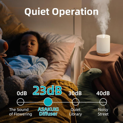 ASAKUKI Essential Oil Diffuser for Home 300 ml Quiet | Automatic Shut-Off, Aromatherapy Diffuser, 7 LED Lights for Living Room, Kitchen, Bedroom, Hotel - Light Brown