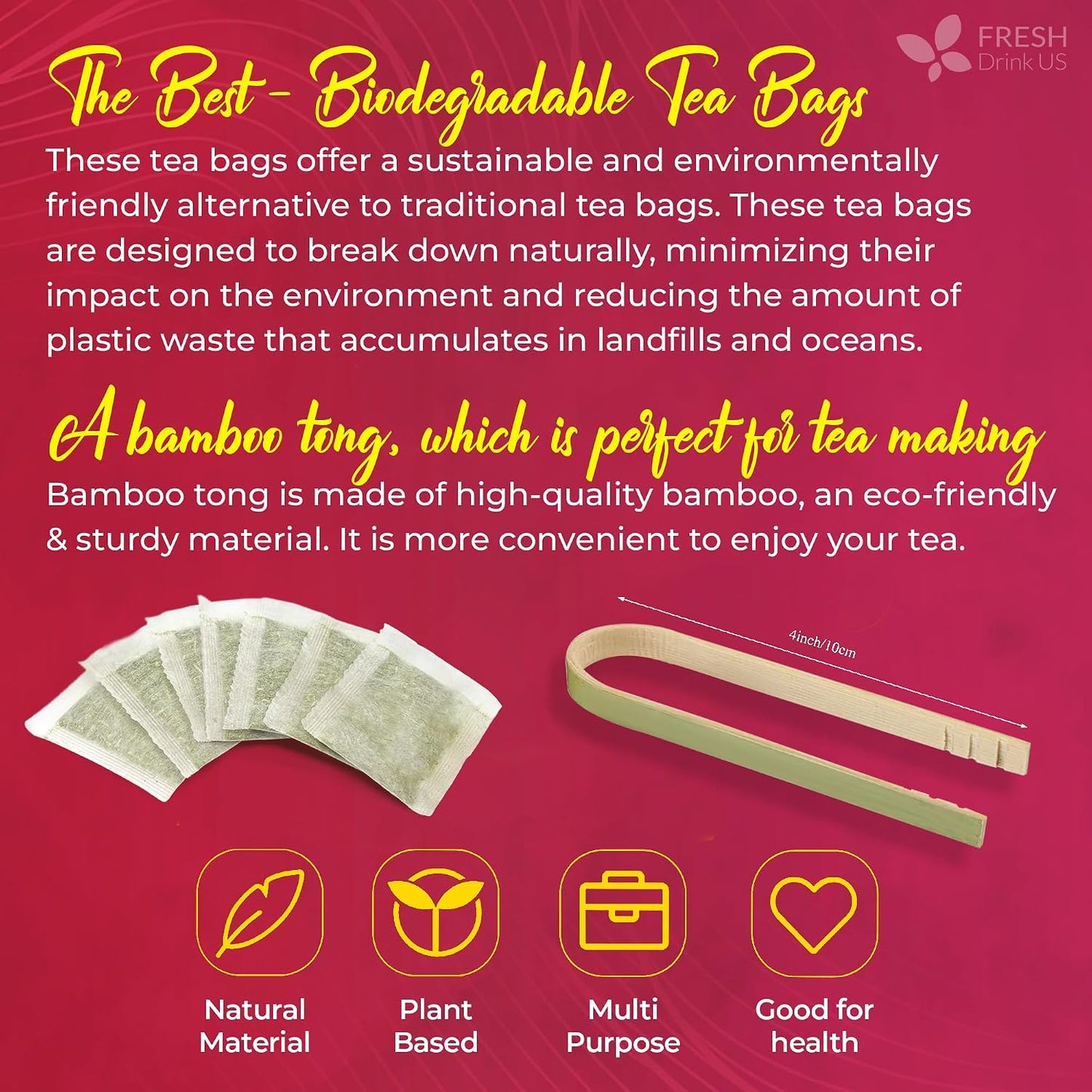FreshDrinkUS, Premium 150 Lemon Ginger Tea Bags, 100% Natural Ingredients, Hand-made Blend of Lemon and Ginger, Eco-conscious Tea Bags. No Sugar, No Caffeine, Vegan. - Colors C