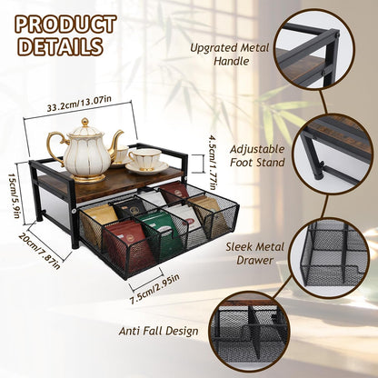 Tea Bag Organizer Holder, Wood Tea Organizers and Storage, 8 Compartments