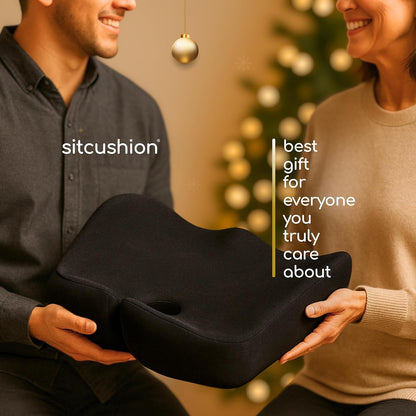 SitCushion Ergonomic Seat Cushion for Sciatica & Tailbone Pain Relief – Extra Large Memory Foam Office Chair Cushion for Long Sitting, Orthopedic Coccyx Cushion for Desk Chair, Car & Wheelchair(Black)