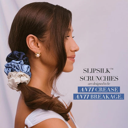slip Large Scrunchie Multi | Set of 3 Pure Silk Large Scrunchies | Includes 1 Pink, 1 Caramel, 1 Black | 100% Mulberry Silk, Anti-Crease, Gentle on Hair, Reduces Breakage | Stylish & Durable