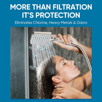 Cobbe Filtered Shower Head with Handheld, High Pressure 6 Spray Mode Showerhead with Filters, Water Softener Filters Beads for Hard Water - Remove Chlorine - Reduces Dry Itchy Skin, Chrome
