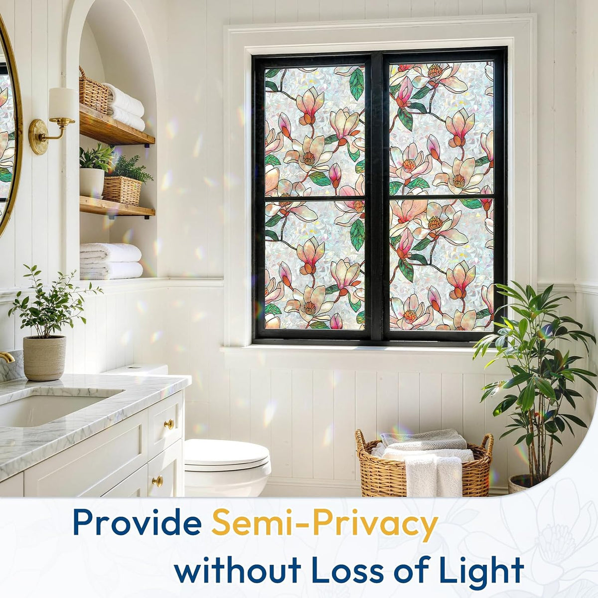 rabbitgoo Rainbow Window Privacy Film, Stained Glass Cling, 17.5" x 78.7"
