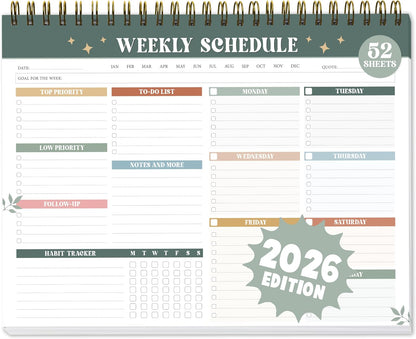 Rainbow Boho Weekly Planner Undated - 52 Sheets Weekly To Do List Notepad, Large 8.5x11" Tear-off Desk Weekly Planner Pad For Work, School, Home Office Organization & Productivity