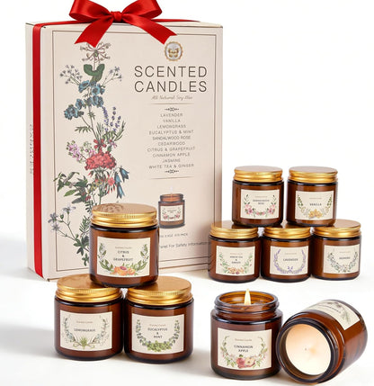 Scented Candles Gift Set, 8 Pack Soy Wax Candles for Women, Fresh Floral Summer Aromatherapy Scents for Home, Birthday, Thank You, Housewarming Gifts