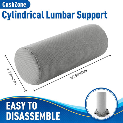 CushZone Lumbar Roll Support Pillow for Office Chair, Car, Gaming Chair, Memory Foam Back Cushion with Washable Cover for Relieving Back Pain & Improving Posture,Black