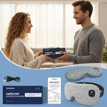 Heated Eye Mask for Dry Eyes, Cordless Warm Eye Compress with 4 Heat & time Levels, Eye Heating pad for Blepharitis, Styes, Travel, Improved Sleep, Gift