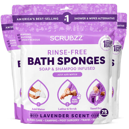 Scrubzz Disposable Rinse Free Bathing Wipes - 25 Pack - All-in-1 Single Use Shower Wipes, Simply Dampen, Lather, and Dry Without Shampoo or Rinsing
