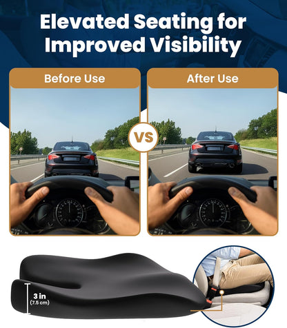 Everlasting Comfort Car Seat Cushion for Driving - Orthopedic Car Cushion for Office, Travel, Gaming Chair Memory Foam Driver Booster for Short People, Non-Slip, Washable Cover, Back & Sciatica Relief