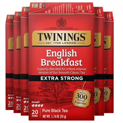 Twinings Extra Strong English Breakfast Black Tea Bags, 20 CT Box (6 Pack)