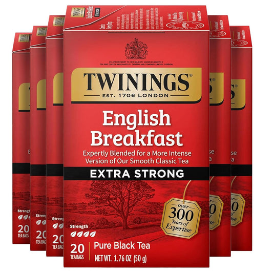 Twinings Extra Strong English Breakfast Black Tea Bags, 20 CT Box (6 Pack)
