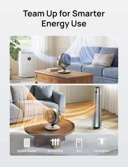 Dreo 16 Inch 25dB Quiet Smart Fans for Bedroom, DC Room Fan with Remote, 120°+120° Oscillating Fan, 6 Modes, 9 Speeds, 12H Timer,Works Alexa/Google/WiFi/Voice Control, Silver, Oversize (DR-HAF004S)