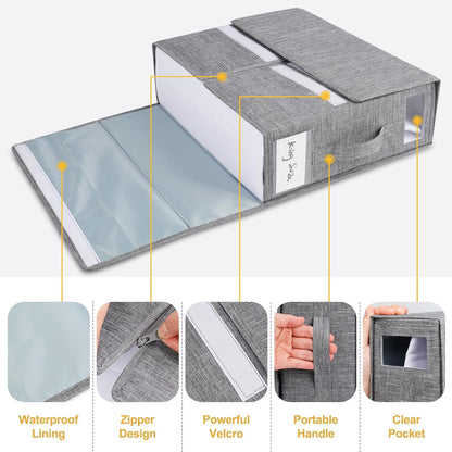 Cosybreeze Bed Sheet Organizers and Storage 2 Pack Foldable Linen Closet Organizer with Window - Full/Twin Size Bedding Storage for Duvet Cover, Bedding Clothes (Gray)