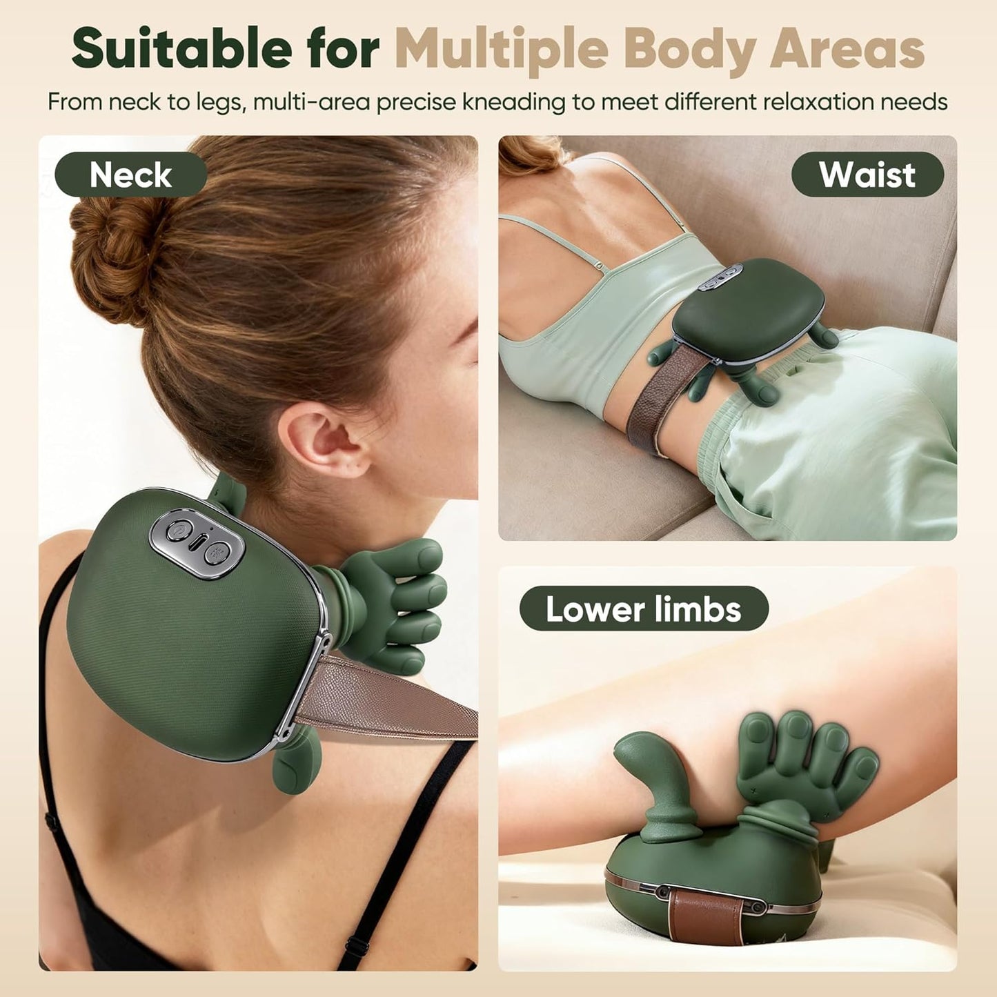 Shoulder and Neck Massager, Bionic Heated Massager, Neck Massager with Fingers, 4D Kneading Massage, Simulates a Real Palm Massage for Comfort, Relax Muscle Tension (Green)