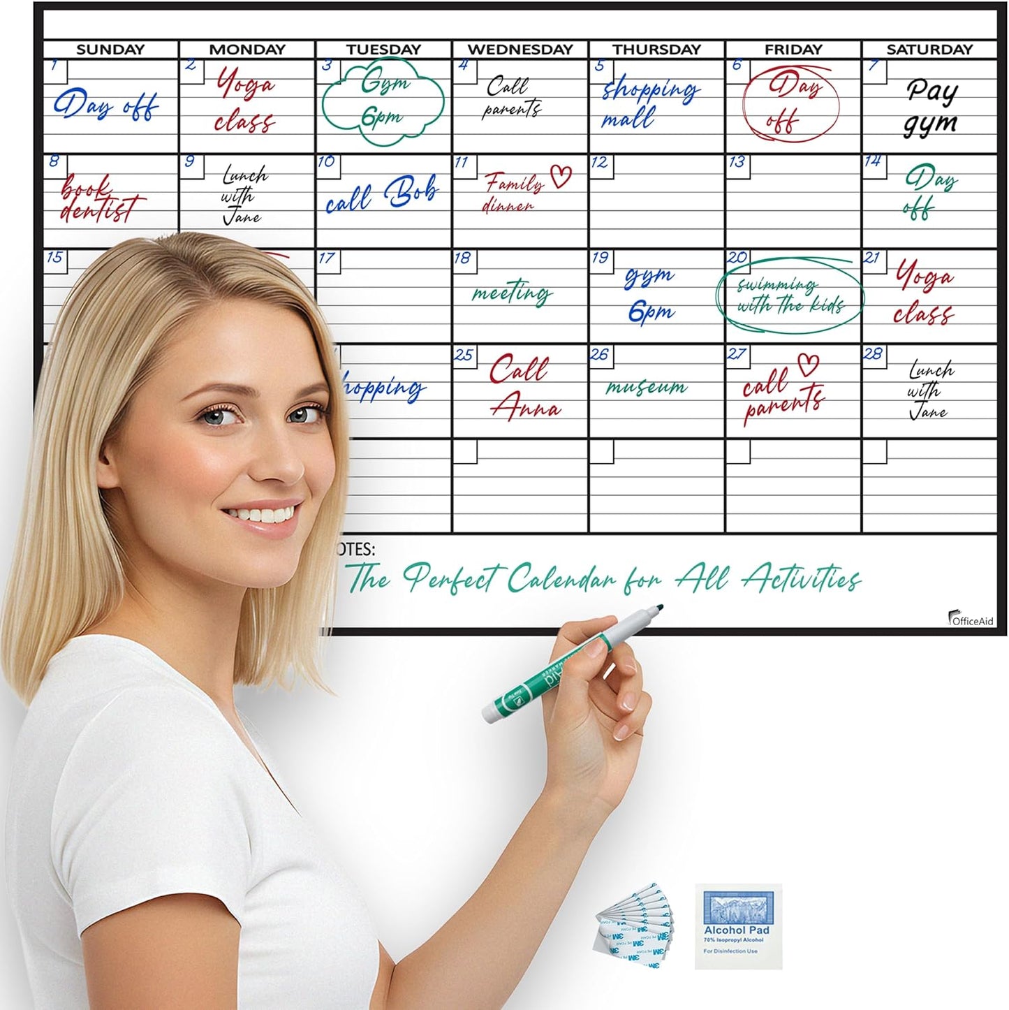 Large Dry Erase Calendar for Wall 36x48, Big Classroom Giant Month, Undated Reusable Family Monthly, Rolled Whiteboard White Board, Calendar Dry Erase Planner for Wall Erasable Large Office 48x36