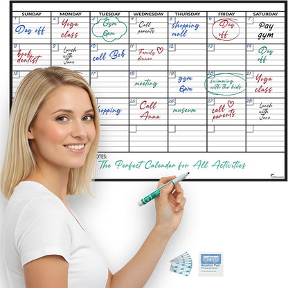 Large Dry Erase Calendar for Wall 36x48, Big Classroom Giant Month, Undated Reusable Family Monthly, Rolled Whiteboard White Board, Calendar Dry Erase Planner for Wall Erasable Large Office 48x36