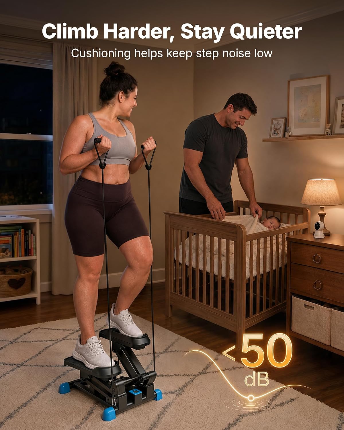MERACH New 3-in-1 Stair Climber, Mini Steppers for Exercise at Home with Large Stride & Shock Pad Design, with Resistance Bands for Full Body Workout, 330 LBS Capacity Exercise Equipment