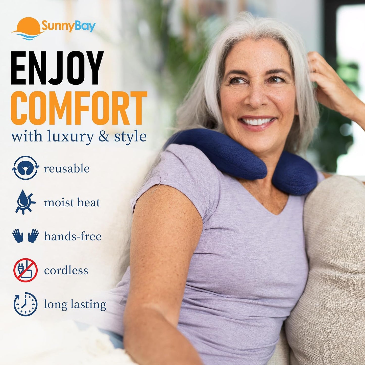 SunnyBay Microwave Heating Pad, Microwavable Heated Neck Pillow for Moist Hot Therapy, Heated Neck and Shoulder Wrap with Flax Seeds Filling and Washable Cover, 12"X12"X2", 2.5 lbs, Navy Blue