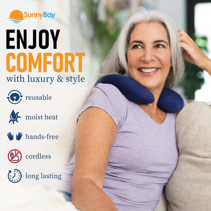 SunnyBay Microwave Heating Pad, Microwavable Heated Neck Pillow for Moist Hot Therapy, Heated Neck and Shoulder Wrap with Flax Seeds Filling and Washable Cover, 12"X12"X2", 2.5 lbs, Navy Blue