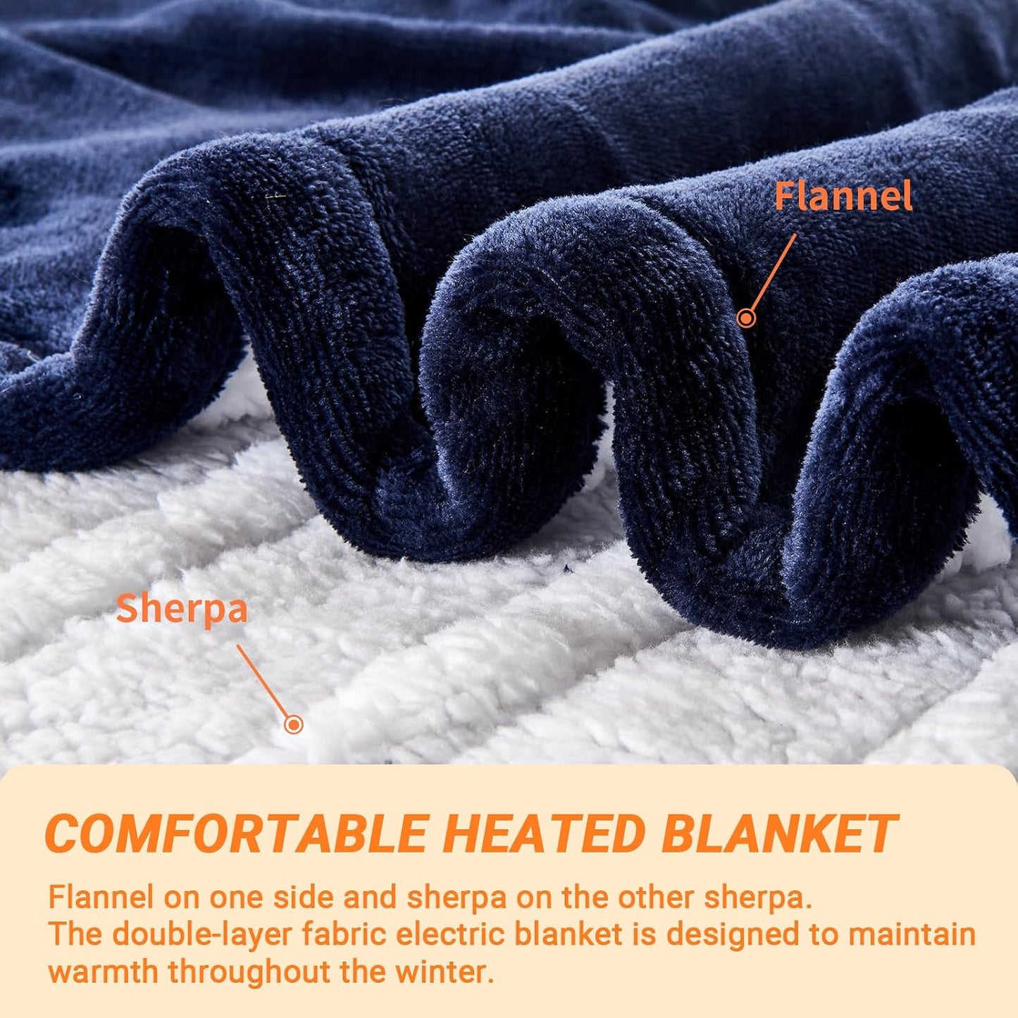 Electric Blanket Heated Throw, Soft Flannel 50"x60" Heating Blanket with 8 Hours Auto Off 10 Fast Heating Levels Machine Washable Sherpa Heated Blanket with Overheating Protection