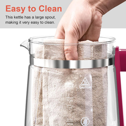 Electric Kettle 1.5L Borosilicate Glass, 1200W Temperature Control Tea Kettle with Auto Shut-Off & Boil-Dry Protection, BPA-Free Stainless Steel Base, Fast Boil for Coffee & Keep Warm, White