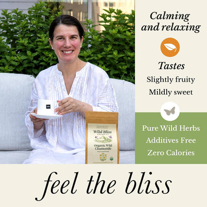 Wild Bliss Organic Chamomile Tea - Caffeine Free Calming Herbal Support - Pharmacopoeia Potency - 75 Plant Based Tea Bags