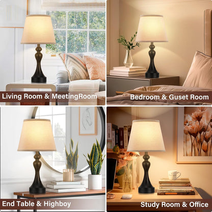 Touch Lamps for Nightstand, 3 Way Dimmable Bedside Lamps with USB C+A Ports