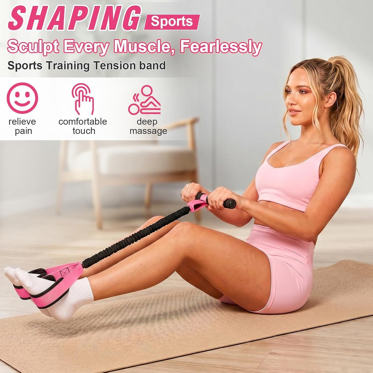 Pedal Resistance Band with Handles for Women, 55LBS Exercise Bands, Thickened Latex Tube, Non-Slip Foot Pedal, Full Body Workout Equipment for Abs/Core/Waist/Leg/Glutes/Arm Strength Training