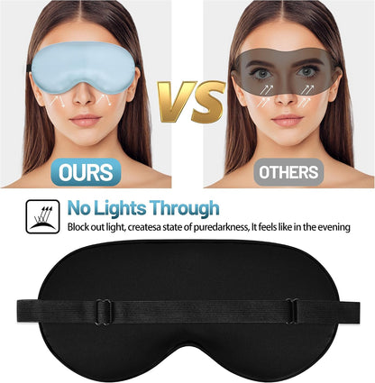 Sleep Mask, Silk Eye Mask for Sleeping with Adjustable Strap, Satin Blackout Sleeping Eye Mask for Men&Women, Comfortable Blindfold Eyeshade for Night Sleep(Black)