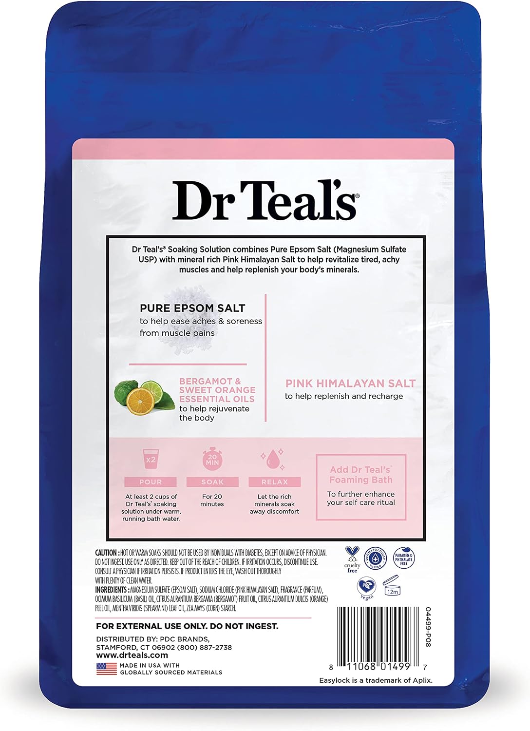Dr Teal's Epsom Salt Magnesium Soak, Restore & Replenish with Pink Himalayan Salt, 3 lbs