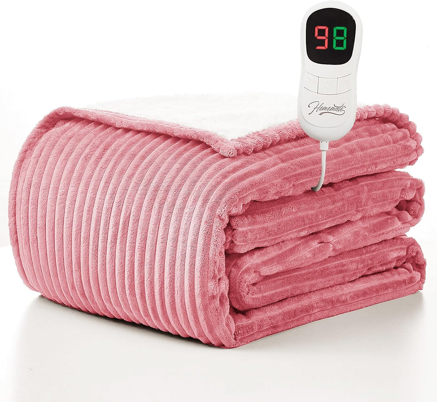 Homemate Heated Blanket Electric Throw - 50"x60" Heating Blanket Throw 1/2/4/6/8 Hours Auto-Off 10 Heat Levels Over-Heat Protection Soft Flannel Sherpa Heater ETL Certification
