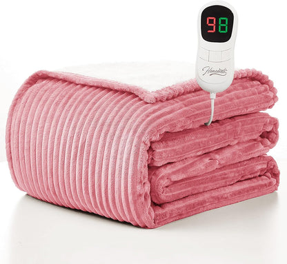 Homemate Heated Blanket Electric Throw - 50"x60" Heating Blanket Throw 1/2/4/6/8 Hours Auto-Off 10 Heat Levels Over-Heat Protection Soft Flannel Sherpa Heater ETL Certification