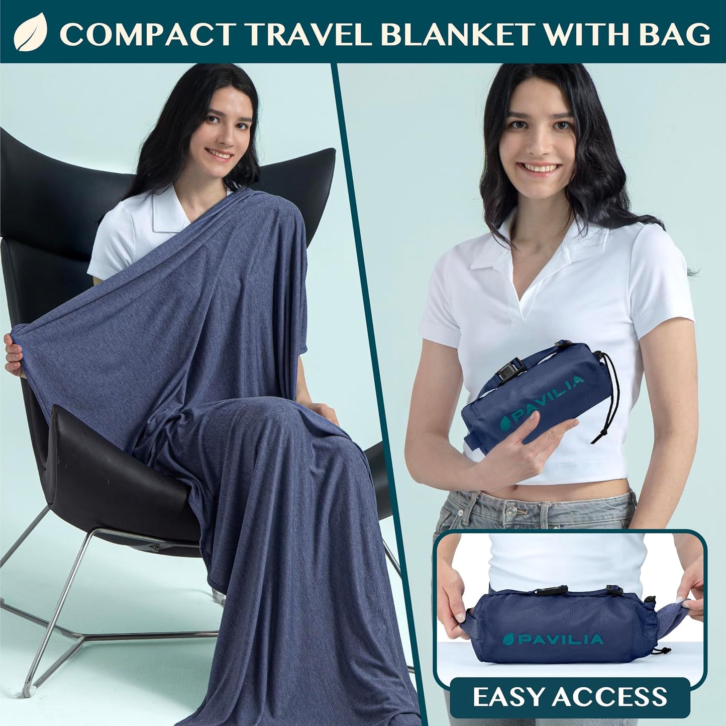 PAVILIA Travel Blanket Airplane Compact with Bag, Lightweight Soft Fleece Plane Blanket Long Flights, Camping Road Trips, Packable Travel Gift Essentials with Luggage Backpack Strap, 65x40, Purple