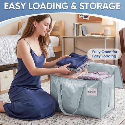 TICONN Extra Large Moving Bags Heavy Duty with Zippers & Carrying Handles, Durable Storage Bags Moving Boxes for Closet Organizers and Storage (Blue)